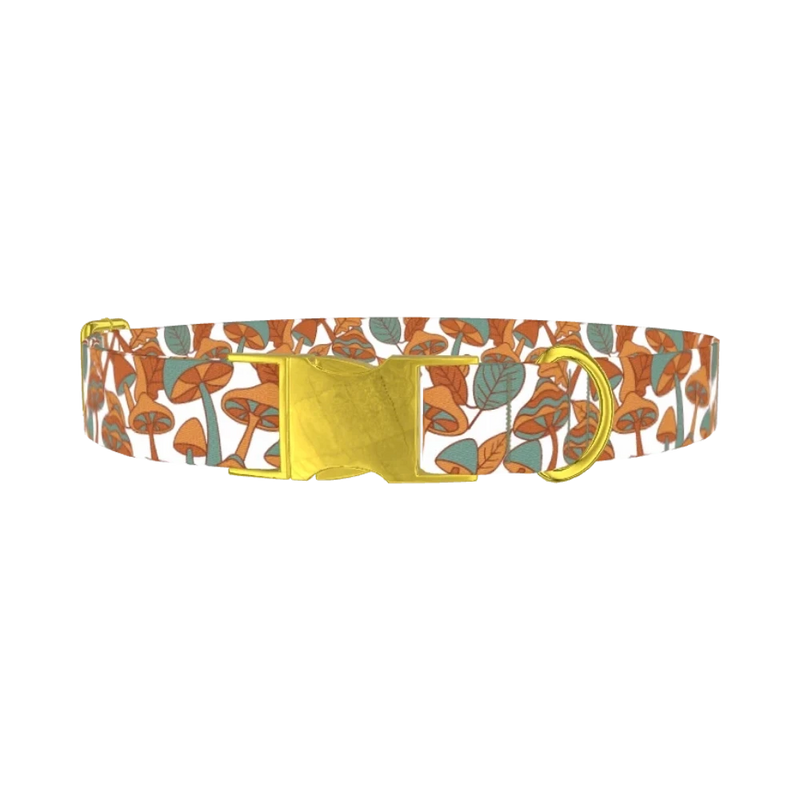 Mushroom Leaves Dog Collar - metal gold