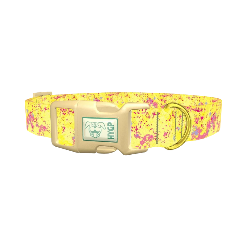 Yellow Abstract Splatter Dog Collar - plastic gold