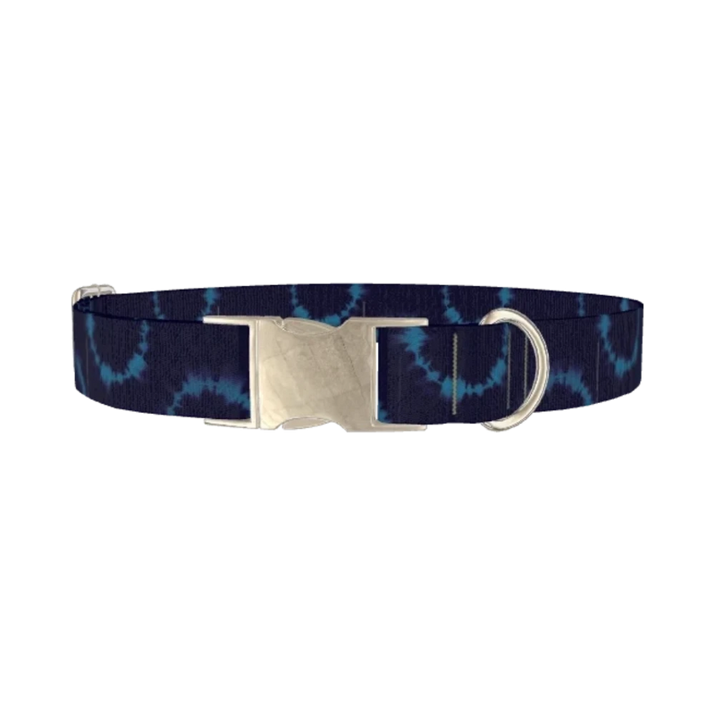 Tie Dye Circle Dog Collar - metal silver