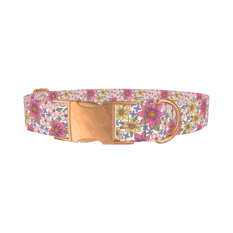 Floral Meadow Dog Collar - metal rose gold