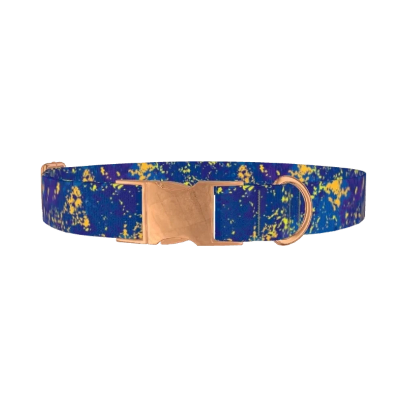 Abstract Blue Paint Dog Collar - metal rose gold