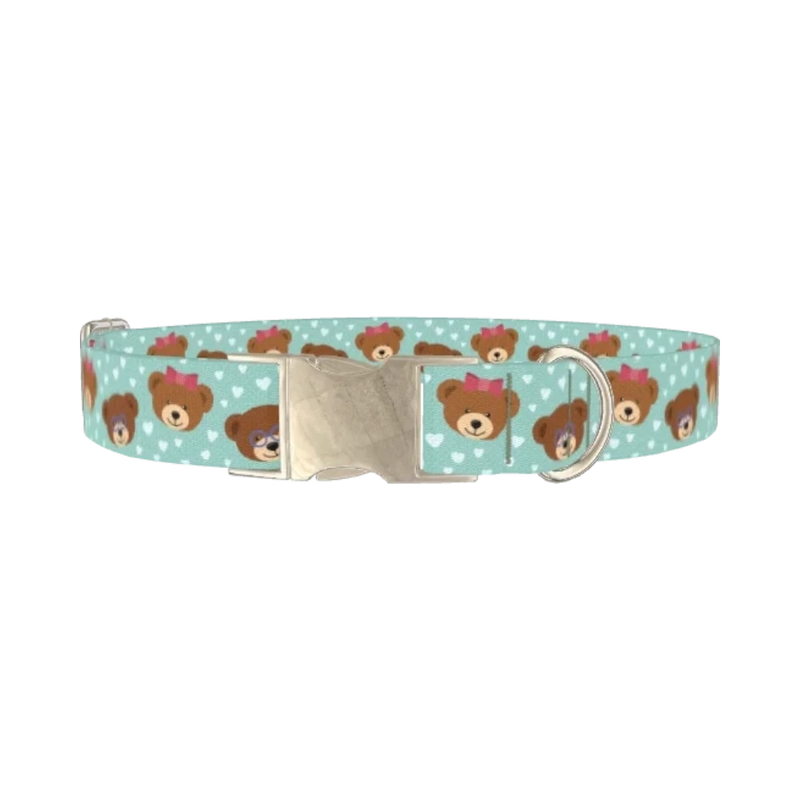 Teddy Bear Heart Dog Collar - metal silver