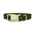 Dark Green Christmas Plaid Dog Collar - plastic gold