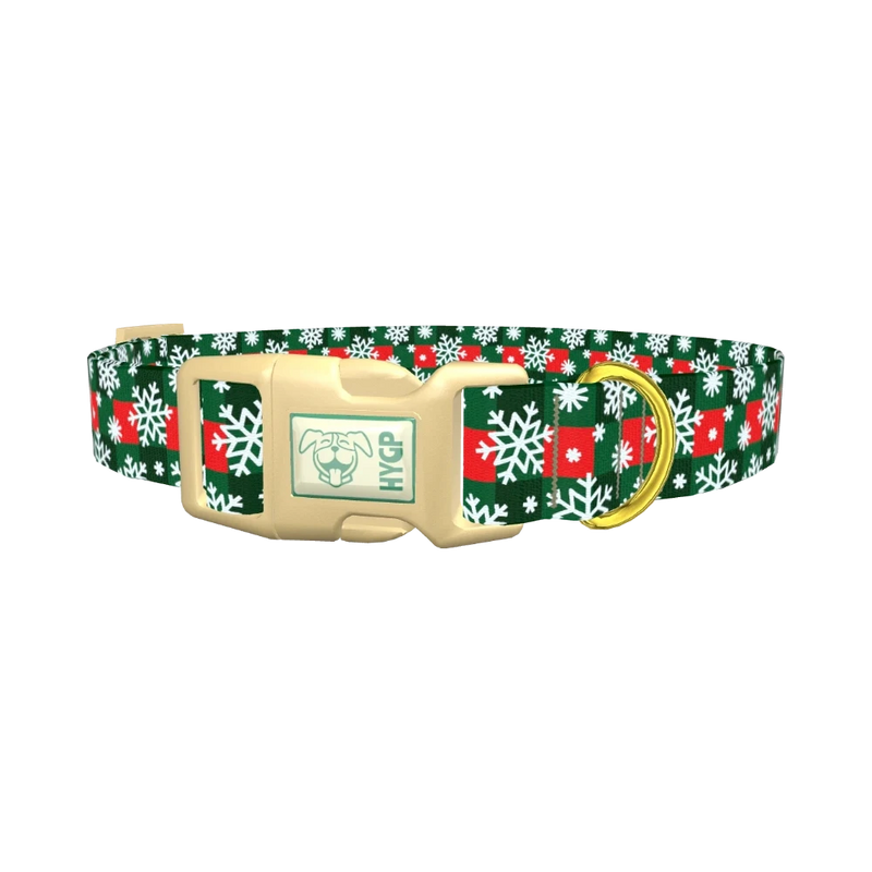 Christmas Plaid Snowflake Dog Collar - plastic gold