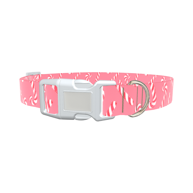 Pink Candy Cane Dog Collar - plastic gold