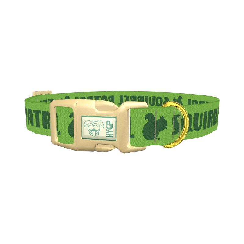 Squirrel Patrol Dog Collar - plastic gold