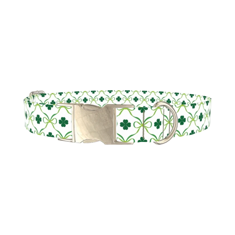 Shamrock Ribbon Dog Collar - metal silver