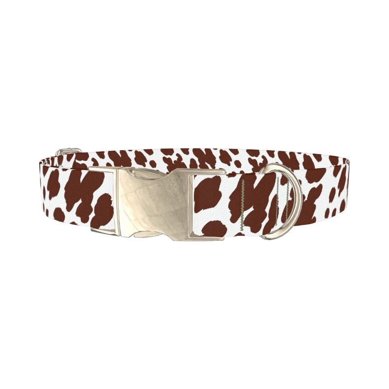 Cow Print Dog Collar - metal silver