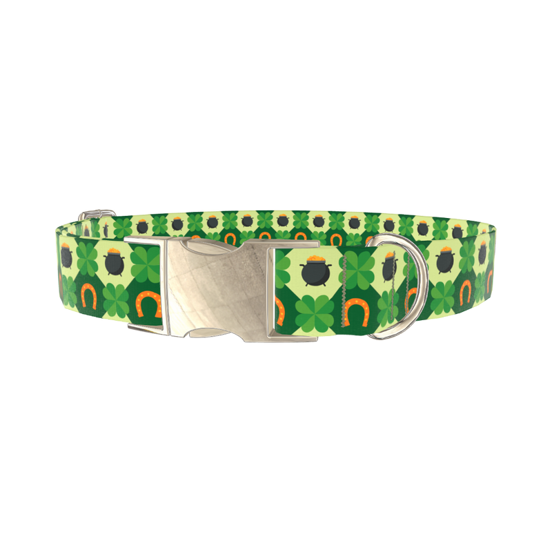 Pot of Gold Shamrock Dog Collar - metal gold