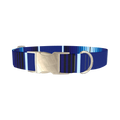 Blue Geometric Stripe Dog Collar - metal silver