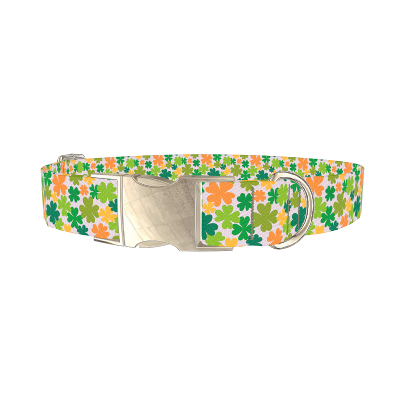 Multicolor Clover Dog Collar - metal silver