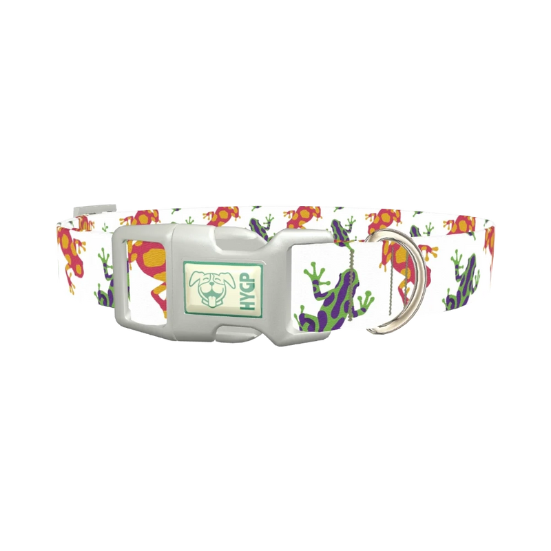 Colorful Frog Pattern Dog Collar - plastic silver