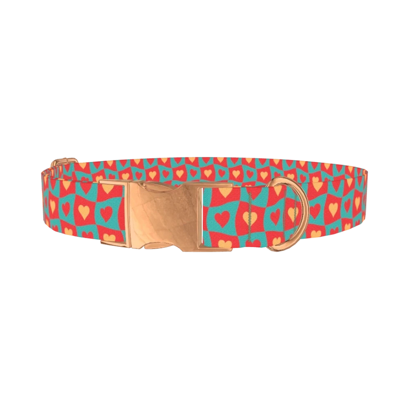 Groovy Hearts Dog Collar - metal rose gold