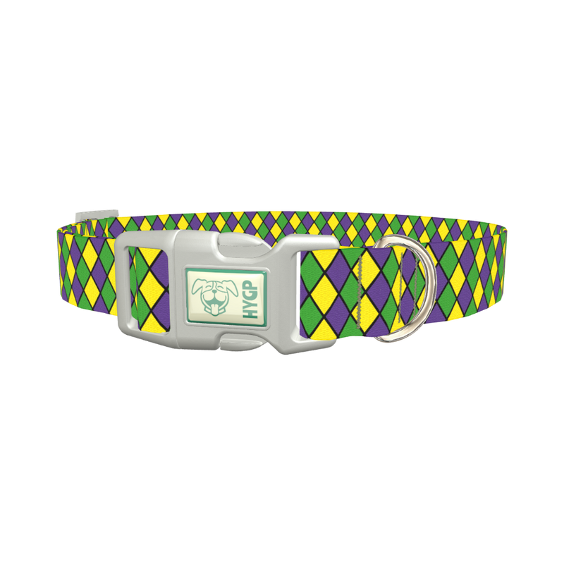 Mardi Gras Rhombus Dog Collar - plastic silver