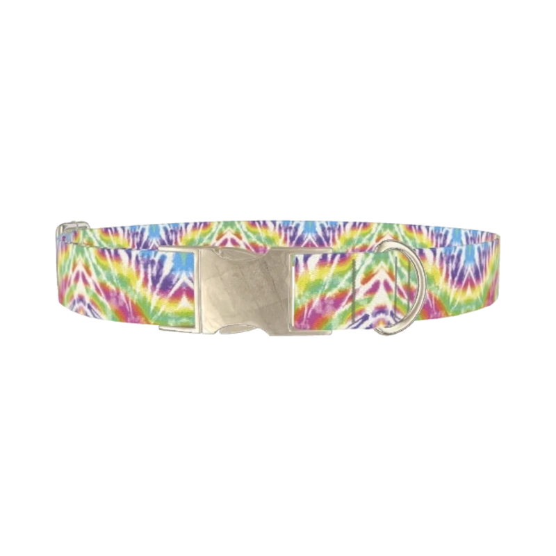 Multicolor Tie-Dye Dog Collar - metal silver