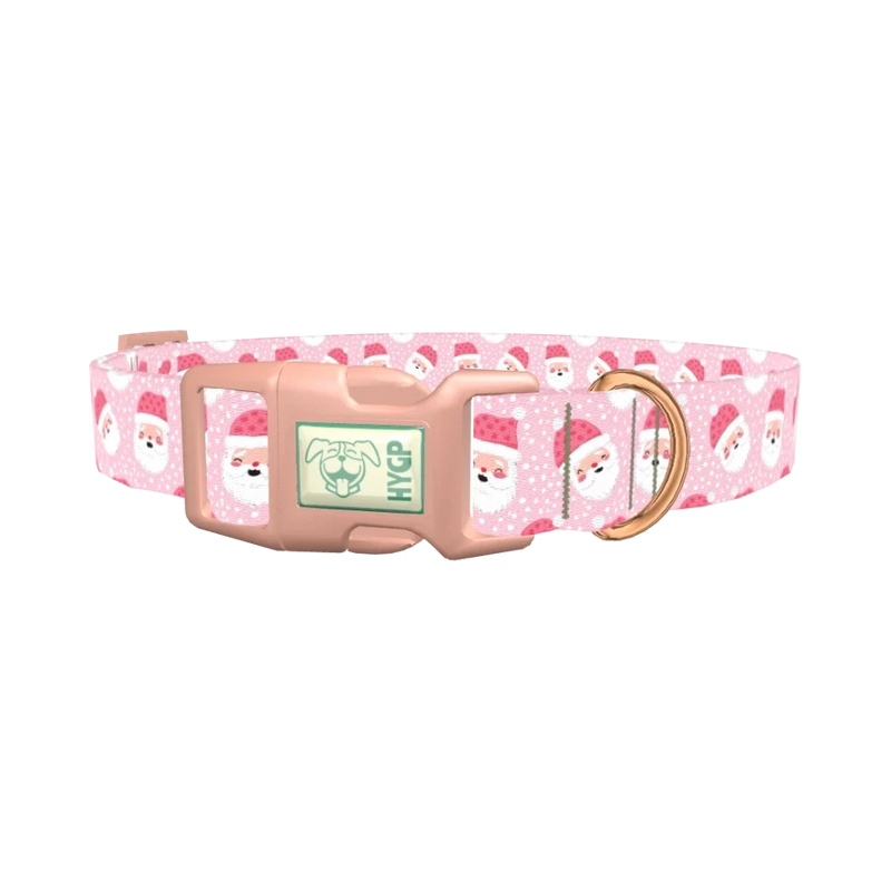 Pink Santa Pattern Dog Collar - plastic rose gold