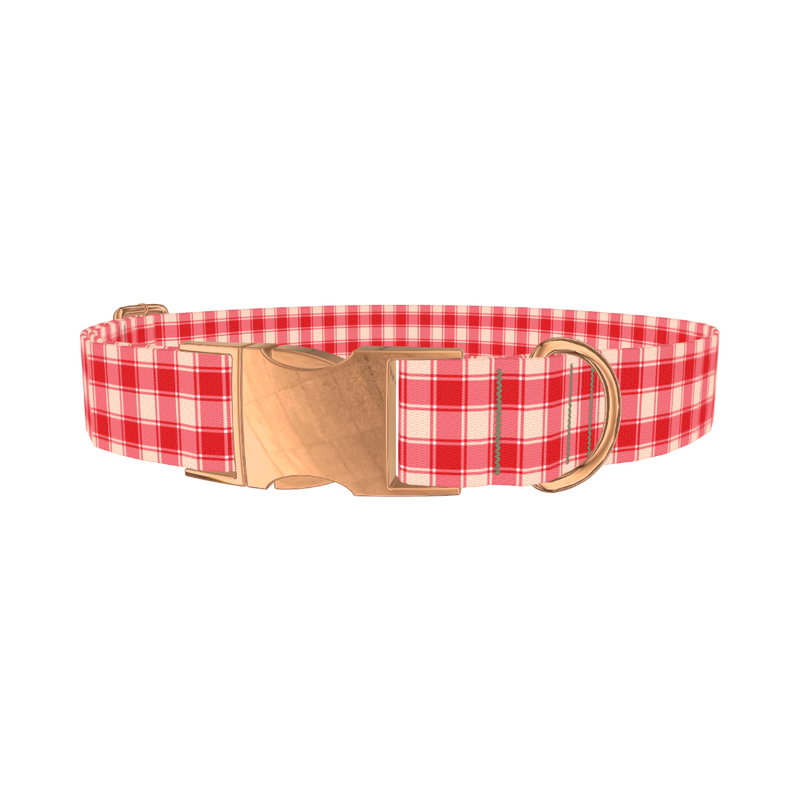 Plaid Pattern Dog Collar - metal rose gold