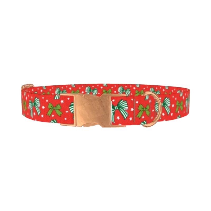 Christmas Bow Dog Collar - metal rose gold