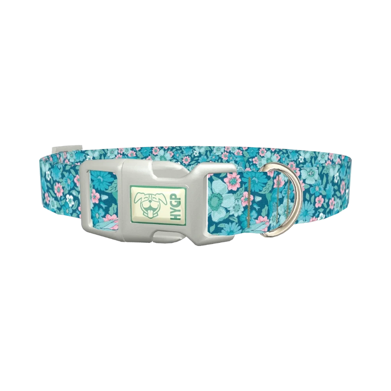 Floral Blue Dog Collar - plastic silver