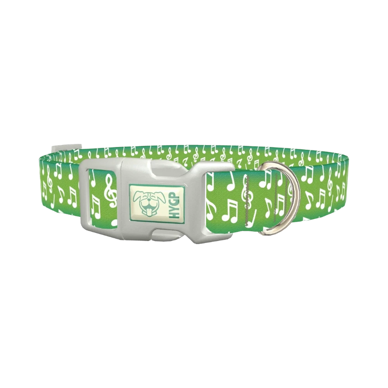 Green Musical Note Dog Collar - plastic silver
