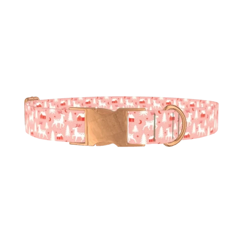 Christmas Deer Forest Dog Collar - metal rose gold