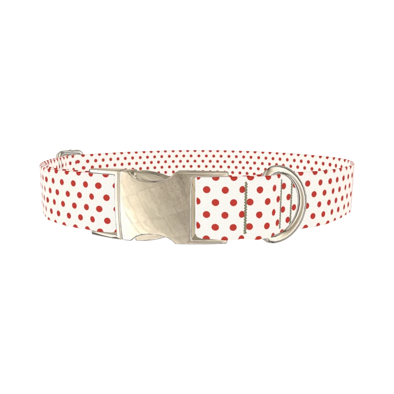 Red Dot Pattern Dog Collar - metal silver