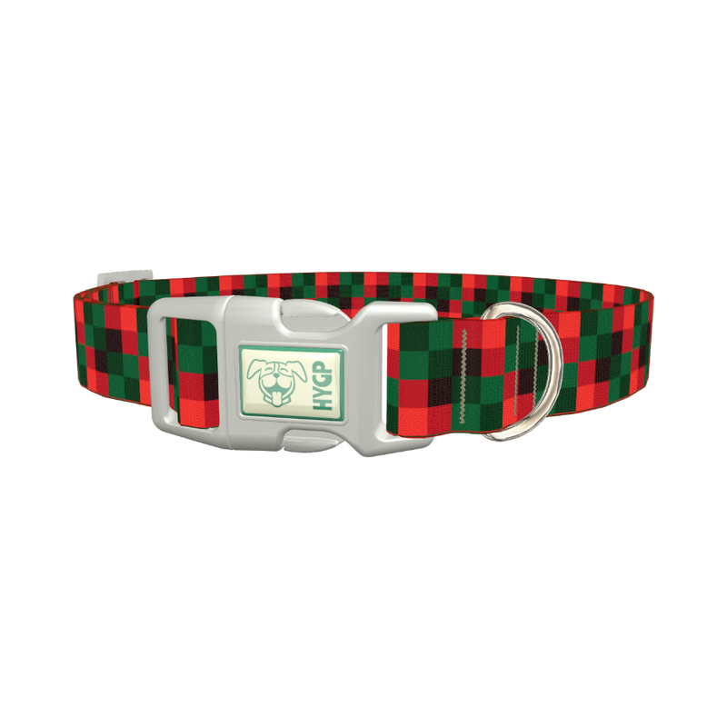 Plaid Check Dog Collar - plastic silver