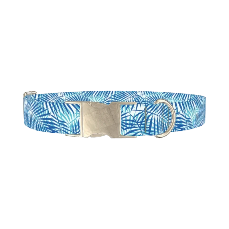 Tropical Leaves Dog Collar - metal silver