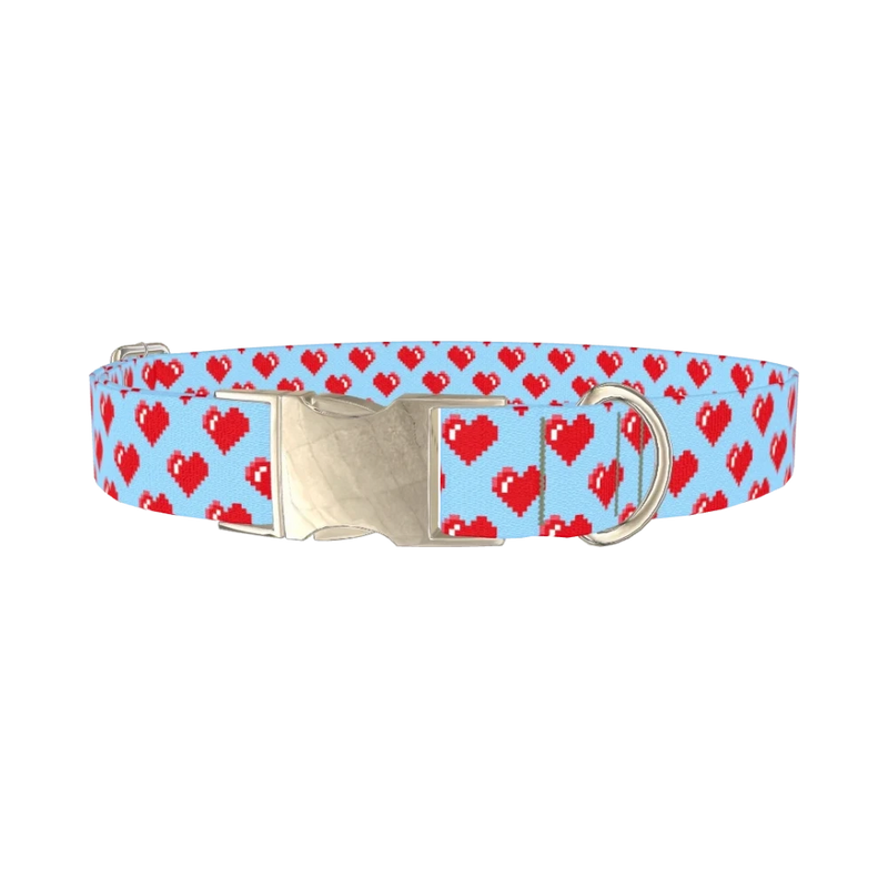 Pixelated Heart Dog Collar - metal silver