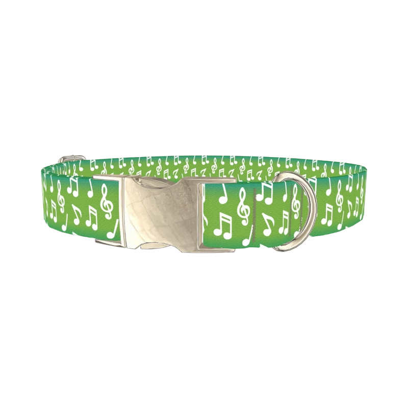 Green Musical Note Dog Collar - metal silver