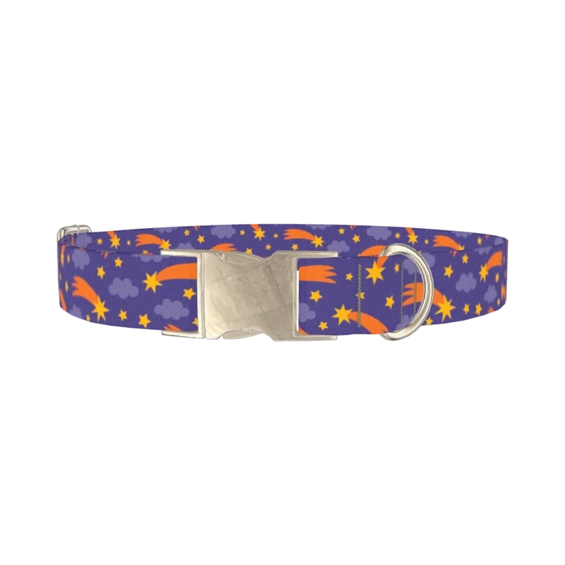 Space Comet Dog Collar - metal silver