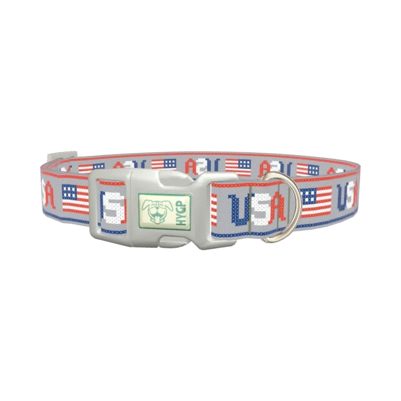 Patriotic USA Flag Dog Collar - plastic silver