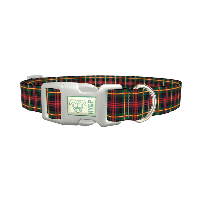 Plaid Christmas Dog Collar - plastic silver