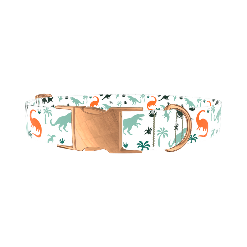 Dinosaur Jungle Dog Collar - metal rose gold