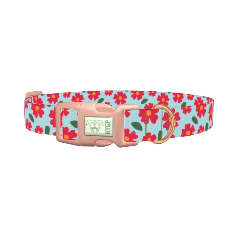 Red Floral Dog Collar - plastic rose gold