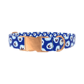 Blue Pansy Floral Dog Collar - metal silver