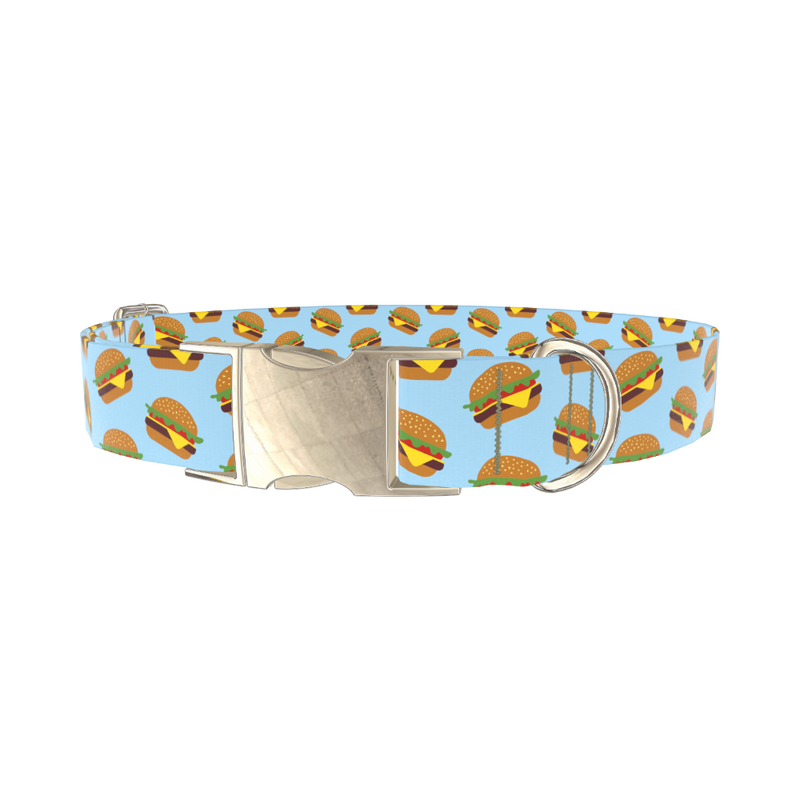 Burger Pattern Dog Collar - metal silver