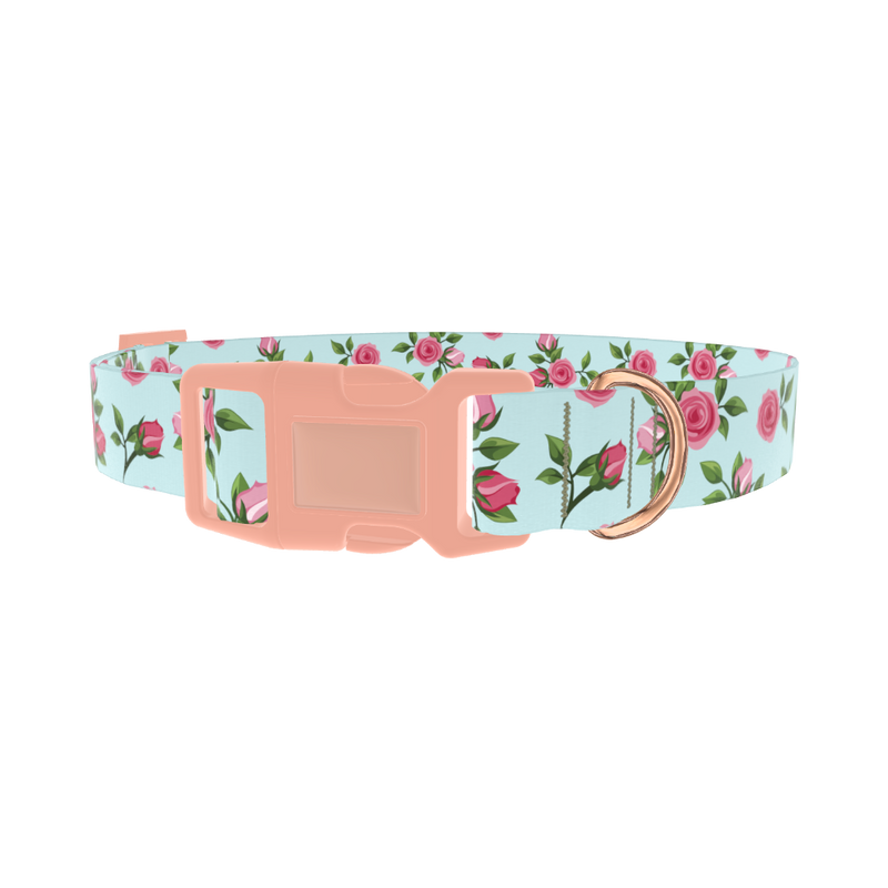 Pink Rose Blossom Dog Collar - plastic rose gold