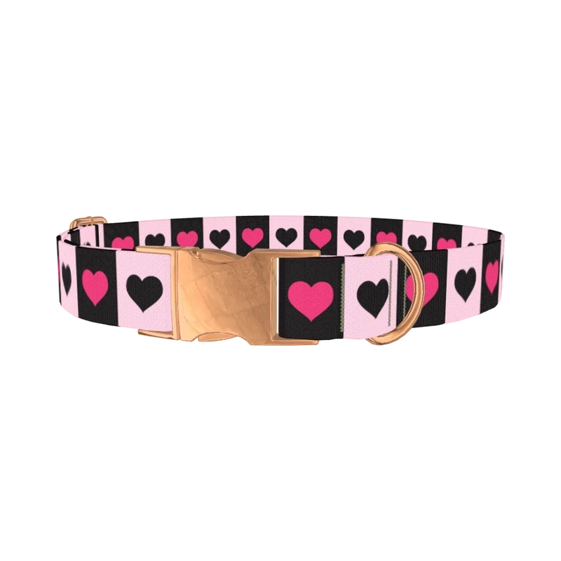 Valentine Heart Stripe Dog Collar - metal rose gold