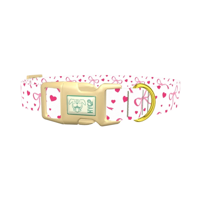 Light Pink Ribbon Heart Dog Collar - plastic gold