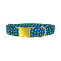 Blue Daisy Floral Dog Collar - metal gold