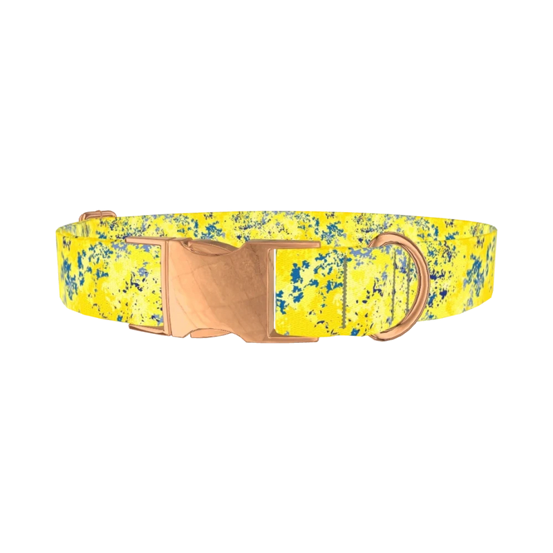 Yellow Abstract Dog Collar - metal rose gold