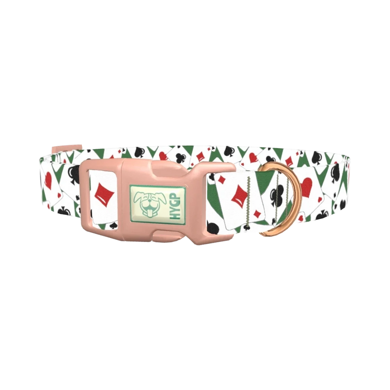 Playing Card Pattern Dog Collar - plastic rose gold