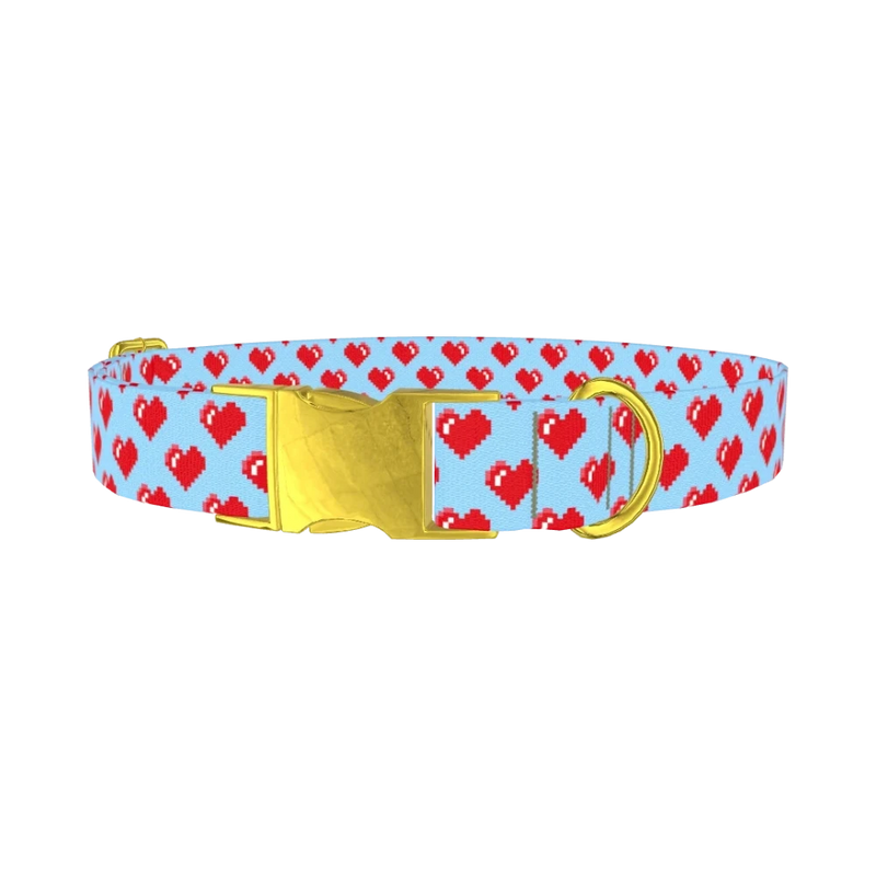 Pixelated Heart Dog Collar - metal gold