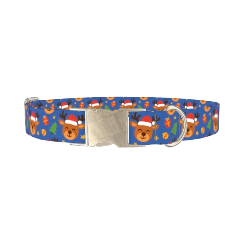 Blue Reindeer Gift Dog Collar - metal silver