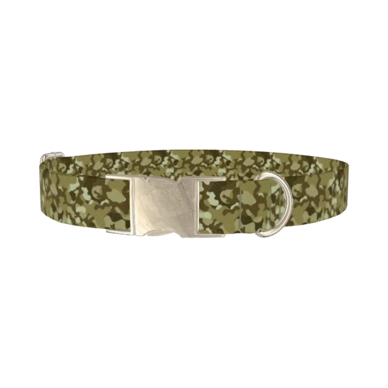Khaki Camouflage Dog Collar - metal silver