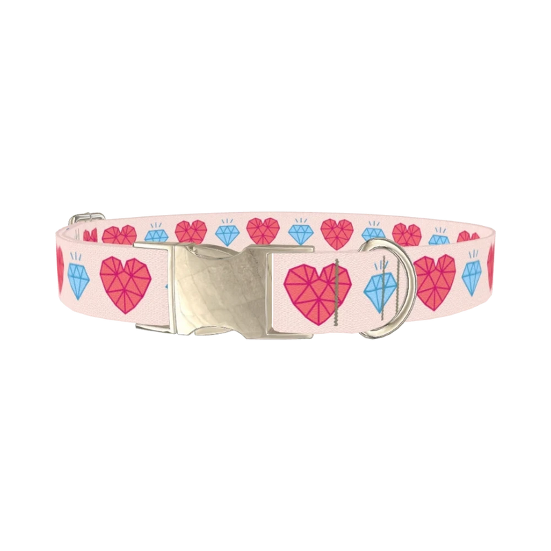 Geometric Diamond Heart Dog Collar - metal silver