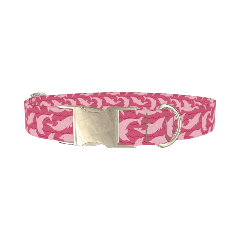 Pink Dolphin Dog Collar - metal silver