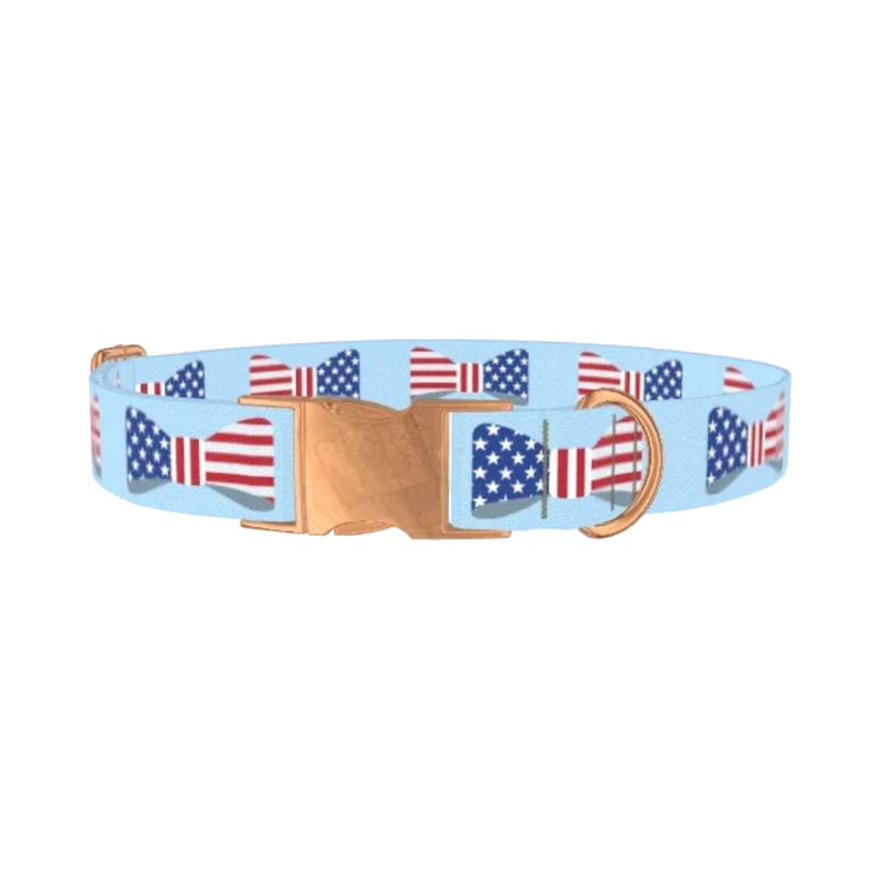 Patriotic Bowtie Dog Collar - metal rose gold