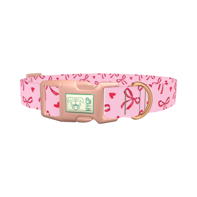 Valentine Bow Dog Collar - plastic rose gold